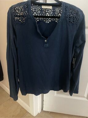 Lucky Brand Navy Blue Long Sleeve cut out  Yoke Tee